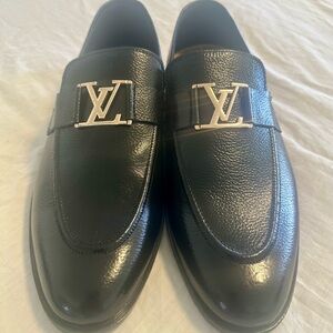 Black Mens Loafers with Gold LV Emblem